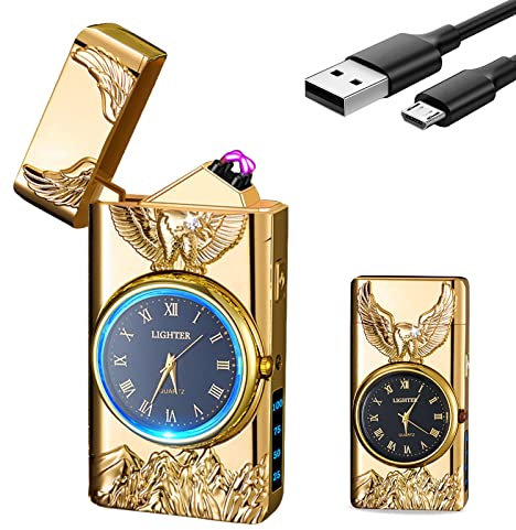 GADATOP Eagle Plasma Feuerzeug Elektrisches Feuerzeug Aufladbar Lichtbogenfeuerzeug USB Feuerzeug Personalisiert Winddichtes Sturmfeuerzeug mit Zifferblatt und LED Licht Verwendet für Camping (Gold)