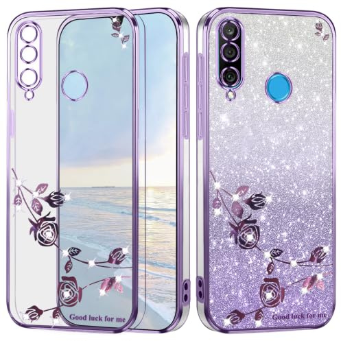 Yarxiawin für Huawei P30 Lite Hülle Silikon Case Glitzer Blumen Muster Aesthetic Clear, Handyhülle für Huawei P30 Lite Hülle Durchsichtig Schutzhülle Dünn Transparent Cover (Lila)