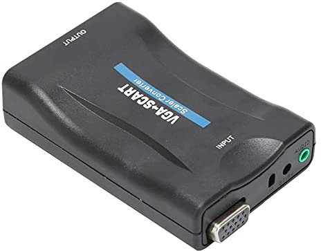 Dpofirs Convertitore da VGA a SCART, Adattatore di Uscita SCART di Ingresso VGA, Adattatore Convertitore Video con Cavo di Ricarica per Telecomando, Video Pal/NTSC (#1)