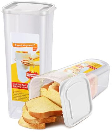 Flexzion 2 Pack Airtight Bread Box with Lid - Clear Storage Container for Homemade Loaves, BPA-Free Space-Saving & Durable Plastic Dispenser, White