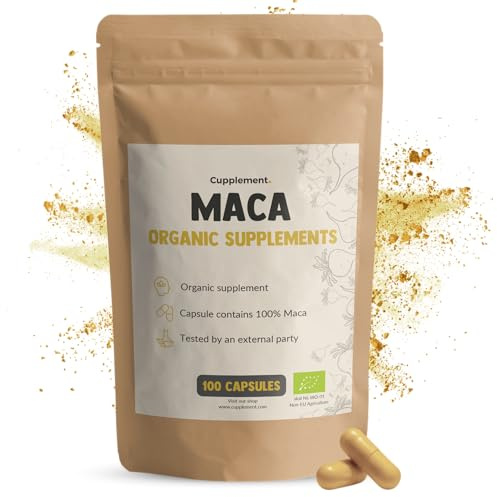 Cupplement Maca Kapseln 500 mg Bio 80 Capsules - Energie & Hormonbalance - Maca-Wurzel - Vegan - Ohne Zusatzstoffe - Laborgeprüft - 50 Tage Vorrat pro Beutel