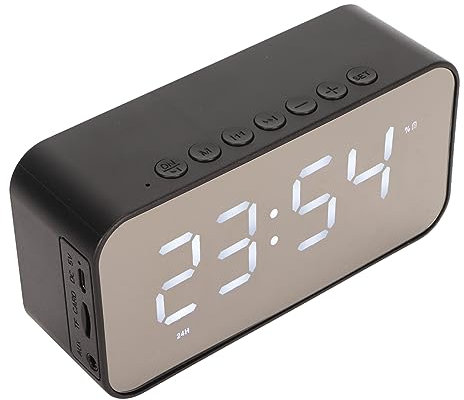 Altavoces Bluetooth Inalámbricos con Reloj Despertador, Reloj Digital con Altavoz Bluetooth Soporte Radio FM Alarmas Dobles Espejo Pantalla LED Llamadas Manos Libres, para (Negro)