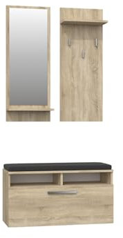 VBChome Garderobe Set 85 x 35 cm Eiche Sonoma Schuhschrank Spiegel Kleiderbügel Schuhablagen Garderobe für Jacken Mantelgarderobe Flur Modern Eiche Sonoma