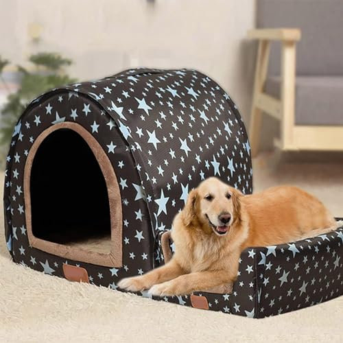 Cama grande para perros de lujo, cálida y cálida, XL XXL, para interiores, caseta para perros, cama grande para perros, cueva para gatos, iglú, para interiores y exteriores, lavable (XL 75 x 57 x 55