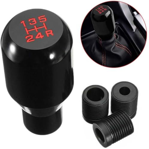 OBEST Pomos de Palanca de Cambios Manual Universal, Adaptador Perilla Palanca de Cambios Metal 5 velocidades para Coche de Transmisión Manual, con 3 adaptadores 8/10 / 12mm, Negro
