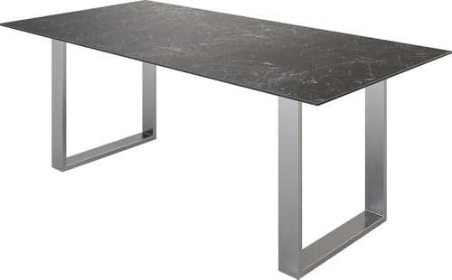 DELIFE Esszimmertisch Edge Keramik Laminam® Nero Greco Anthrazit 200x100 Edelstahl Schmal