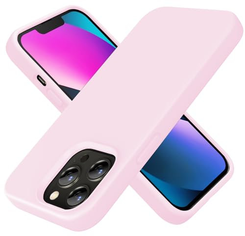 TIIXXE Silicone Case Compatible with iPhone 13 PRO Case Soft Ultra Slim Protective Shockproof Liquid Silicone Phone Case,Anti-Scratch Microfiber Lining, 6.1 pink white
