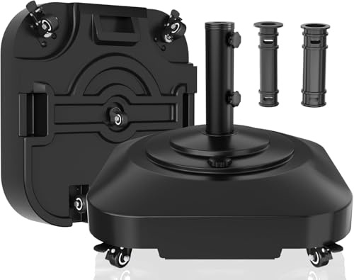 AOSTD Schirmständer, robuster Schirmständer mit 5 Rollen, max. 45,4 kg befüllbar, mobile Outdoor-Basis für Terrasse, Deck, Pool, Gesetz, Stangenhalter mit 2 Knöpfen und 2 Aluminiumlegierungshülsen