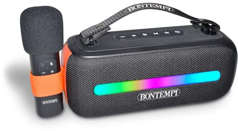 Bontempi | SonicSync - Amplificatore Wireless Karaoke con Microfono Dinamico, Effetti Luminosi, TWS ed Effetto Eco, 28,9x18,2x12,9 cm