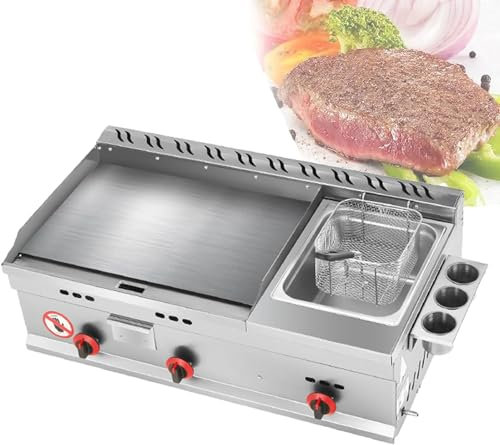 Piastra A Gas Da Piano Di Lavoro, Padella Teppanyaki Commerciale In Acciaio Inossidabile Con Temperatura Regolabile, Teppanyaki Di Grande Capacità E Friggitrice Da Cucina Grill A Gas Gpl, Per Caterin
