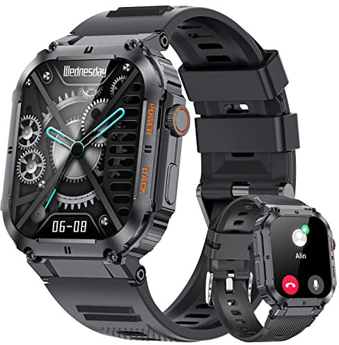 LIGE Smartwatch Herren Militärische mit Telefonfunktion,1.96'' HD Touchscreen,5ATM Wasserdicht100+ Sportmodi Aktivitätstracker mit Herzfrequenz/SpO2/Schlafmonitor/Schrittzähler,400mah Sportuhr