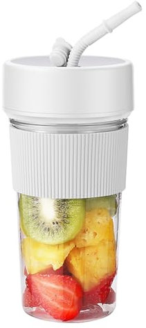 Crevyteg Portable Blender, Fresh Shaker Bottle, Mini Blender 11.83 Oz Rechargeable USB Multifunctional Juicer Cup with Lid for Travel Kitchen Camping White