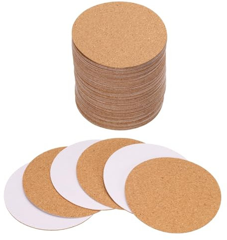 QUARKZMAN 80pcs sous-Verres en Liège Auto-Adhésifs, Dessous de Verre Tasse Bouteille Plat Rond 80x80x1mm, Mini Tableau en Liège Mural pour Loisirs Créatifs Maison Bar Café Entreprise