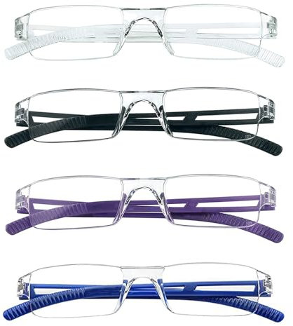 Hubeye 4 Pack Frameless Reading Glasses Ultralight Transparent Rimless Blue Light Blocking Computer Reader 1.50