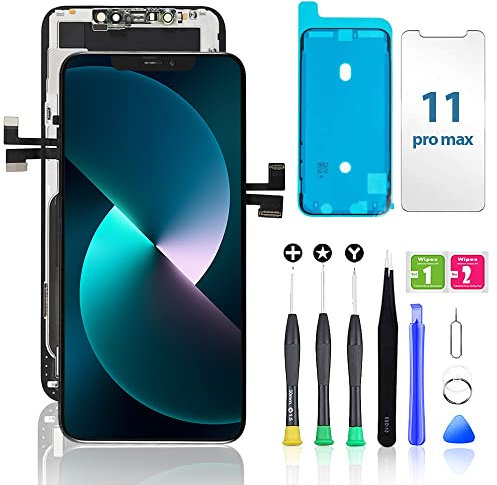 Hoonyer pour iPhone 11 Pro Max Kit de Remplacement d'écran LCD 6,5 Pouces Écran tactile 3D Digitizer Glass Assembly avec kit d'outils de réparation + Adhésif étanche + Protecteur d'écran trempé