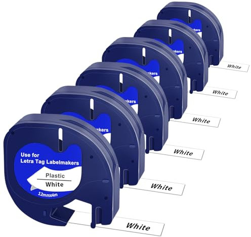 6 Stück Kompatibel für DYMO LetraTag Etikettenband 91201, 12mm x 4 m Kompatibel für Dymo LT-110T LT-100H LT-2000 LT- QX50 Etikettendrucker Thermodrucker Papier, Ideal für Heim und Büro