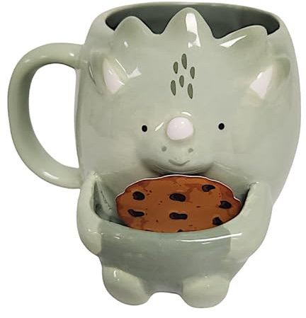Divas World Fabulous Ceramic Cartoon Shape Mug with Cookie Holder Fun Green Design with Biscuit Compartment Hot & Cold Beverage Cup