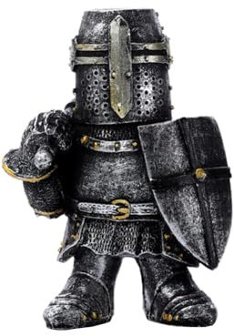 Figurine de chevalier médiéval en armure - Nain de garde en résine avec bouclier/hache/lance - Décoration de jardin - 12 cm (type 7)