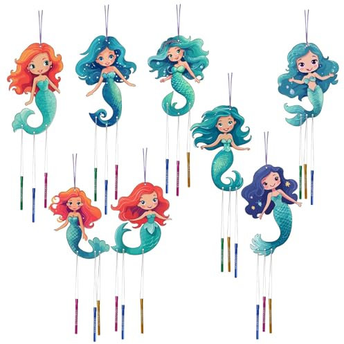 CRASPIRE 16 Confezione di Kit per Campanelli Eolici Fai da Te Crea Il Tuo Campanello Eolico A Forma di Sirena da Colorare in Legno per Pasqua per attività Artigianali Fai da Te Compleanno Natale