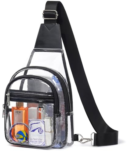 QOECI Transparente Tasche für Stadionveranstaltungen, durchsichtige Umhängetasche für Damen und Herren, transparente Geldbörsen, durchsichtiger großer Schulterrucksack, 2# Schwarz-b/ Keine