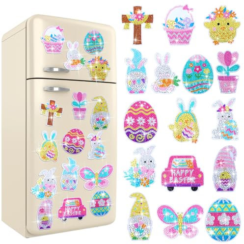 Happy Makers Easter Diamond Painting Magnets, 16PCS, Multicolor, Resin, Festive, Whimsical, DIY Easter Crafts, Refrigerator Magnets