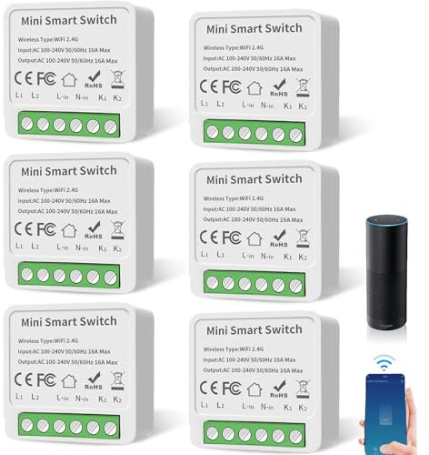 GAOUTO 6 módulos de interruptor de luz inteligente, mini interruptor WiFi de 2 vías, interruptor de luz inteligente para el hogar, compatible con Alexa y Google Assistant, interruptor Smart Life