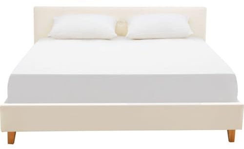 HOMIFAB Lit Adulte 140x190 cm avec tête de lit capitonnée en Velours Beige - Milo
