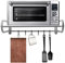 HHEMSTD 2 Tier Adjustable Modern Wall Mounted Microwave Shelf Stand with 6 Hooks, Heavy Duty, Stainless Steel, Kitchen Shelf