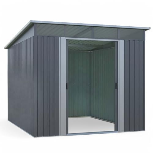 Gerätehaus Metall Pultdach verzinkt und pulverbeschichtet | Geräteschuppen Skylight Gartenlaube 6,6m² mit Oberlichtern und Schiebetüren (238 x 279 x 202 cm)