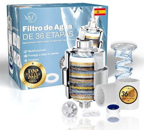 NUVEXIA® Filtro Ducha de 36 Etapas PREMIUM + Cartucho De Repuesto | Filtro Agua Ducha Protege Piel y Cabello Con Vitaminas C y E | Filtro Ducha Antical | Filtro Agua Grifo Ducha | Shower Filter