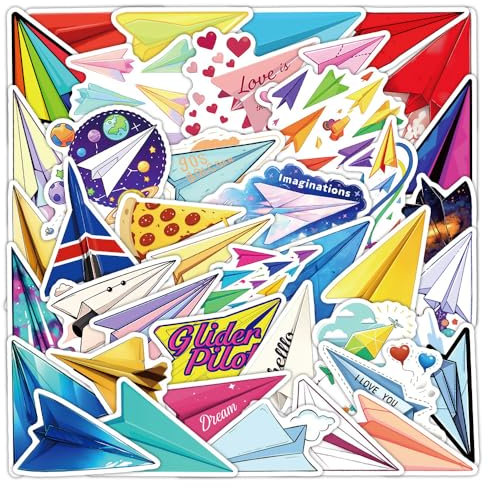 Papier Flugzeug Aufkleber 54 Stück Wasserfest Funny Cartoon Airplane Sticker für Wasserflaschen Laptop Skateboard Gepäck Scrapbook Koffer Fahrrad Auto,Vinyl Trendy Sticker für Mädchen Erwachsene