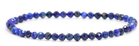 LAKADA Echtes Lapislazuli Edelstein Armband mit facettierten 4mm Perlen Heilstein Schutzstein Edelsteinarmband Glücksbringer Talisman Geschenk (Lapislazuli, 21CM)