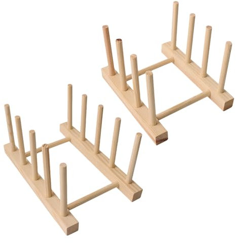 2Piece Set Wooden Plate Rack, plate rack for cupboard for Kitchen Cupboard Organization, Plate Holder and Chopping Board Stand, Sturdy Pine Wood Plate Organizer (16x13cm + 20x13cm)