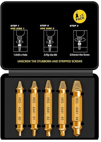 HSS 4341 - Set di estrattori per viti danneggiate M3-M18, con codolo esagonale, per avvitatore a batteria e trapani, colore: oro