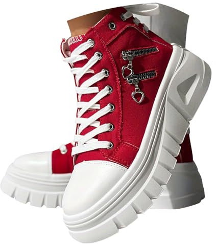 ticticlily Sneaker Damen Sportschuhe High Top Flache Turnschuh Walking Schnürschuhe B Rot 40 EU