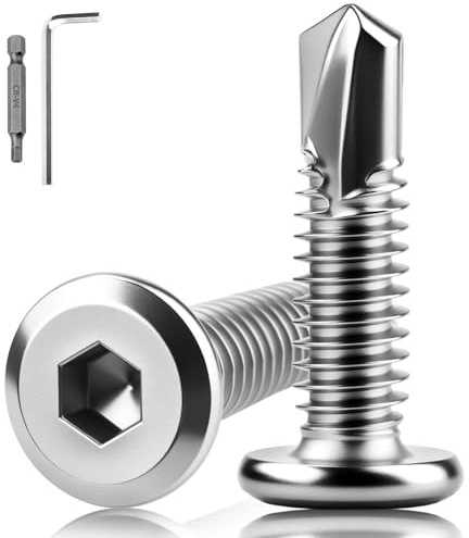 XRXYMQ 60 Pièces Vis Autoforeuse 410 Inoxydable M6.3x25 mm Vis Autoforeuse Métal pour Structures Métalliques Tôles, Mobilier Bricolage Construction Bois-Métal