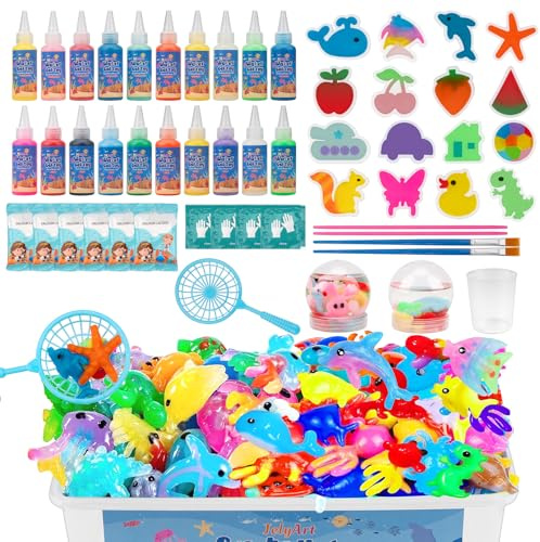 JelyArt Magic Water Gel Elf Spielzeug Set - 56 Stück DIY Aqua Gelz Kit mit 20 Farben & 16 Formen, Inklusive Aufbewahrungsbox, Magischer Wasserelfe für Kinder ab 4 5 6 7 Jahren
