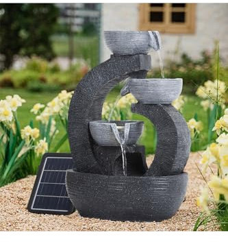 Warmiehomy Solar Powered Water Fountain, 3 Tier Bowls Solar Water Feature, Small Waterfall with Solar Powered Pump and LED Lights for Outdoor, Water Features for the Gardens, Patios, 39cm