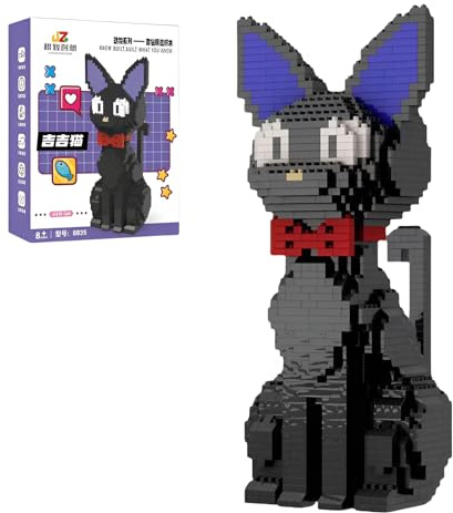 Schwarze Katze Mini Baustein Bausatz, Cartoon Tier Modell mit Roter Fliege | Niedliches Tiermotiven Bauspielzeug, Homeoffice Dekoration, MINT-Geschenk für Erwachsene und Kinder ab 14 Jahren, 1300 Teile