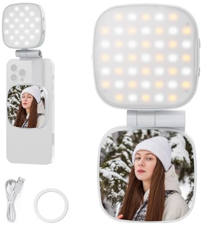 NEEWER Basics Magnetisches Selfie Licht Handy kompatibel mit MagSafe iPhone, 2W CRI95+ zweifarbiges schwenkbares kleines LED Phone Fülllicht, 680 lx/0,3m, Spiegel für Vlog Makeup Video, NL45B Weiß