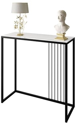 Lookway Konsolentisch Prime Glass – Moderner Konsoltisch mit Glasplatte auf Metallgestell 80/100x79x30 cm (Weißes Glass, Breite: 80 cm, Schwarz)