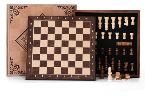 Peradix Lift-Off Lid Wooden Magnetic Chess Set, 2-in-1 Chess & Checkers Game Board with Pieces, Traditional Chess Gifts for Adults and Kids