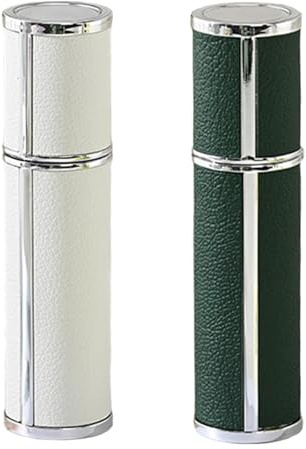 HUANYO Perfume Travel Bottle 10ml, 2-Pack Leather Refillable Atomizer, Leak-Proof Perfume Spray Dispenser for Women & Men - White & Dark Green