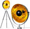 Stehlampe Saturn, Vintage Stehleuchte mit Lampenschirm in Gold/Schwarz aus Metall, Ø 50 cm, E27-Fassung, verstellbare Bodenleuchte im Retro-Design, ohne Leuchtmittel