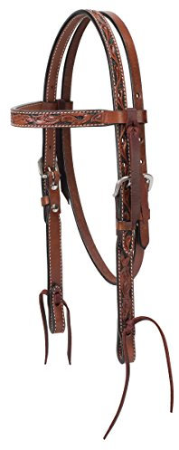 Turquoise Cross Stirnband-Kopfstall mit floralem Schnitzerei.