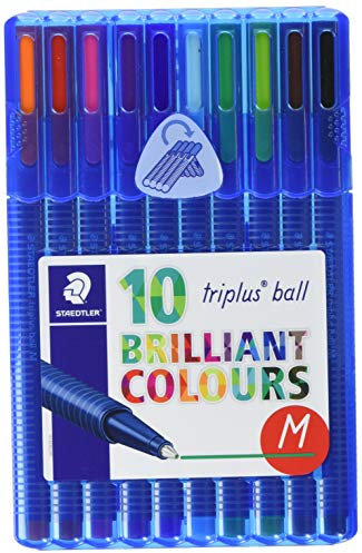 STAEDTLER Kugelschreiber triplus ball (ergonomischer Dreikantschaft, Linienbreite M, wischfest, aufstellbare STAEDTLER-Box mit 10 brillanten Farben)