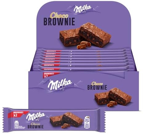 MILKA - Choco Brownie - Gâteau Moelleux Chocolat au Lait Milka et Pépites de Chocolat - Lot Gâteaux Individuels - Format Familial Pratique pour le Goûter des Enfants - Présentoir de 24 Sachets de 50g