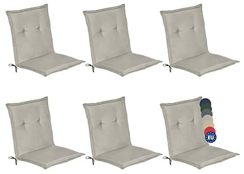 Beautissu 6 er Set Niedriglehner Auflage Gartenstuhl 100x50x6 cm Loft NL - Sitzkissen Niederlehner Rückenkissen niedrig Stuhlkissen Schaumkern Füllung Kissen Hellgrau