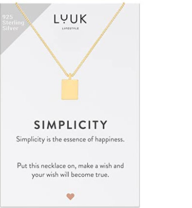 LUUK LIFESTYLE Feminine Halskette, 925er Sterlingsilber mit Quadrat Anhänger und SIMPLICITY Geschenkkarte, geometrisches Motiv, Glücksbringer, Frauenschmuck, Geschenkidee Valentinstag, Mädchen, Gold