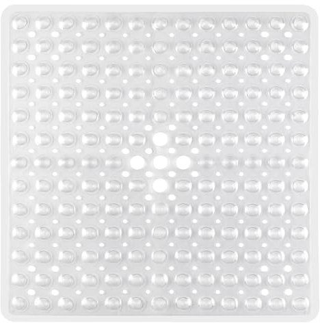 Pinzz Square Shower Mats Non Slip Anti Mould Bath Mats with Suction Cup Safety Bathroom Mat Antibacterial Machine Washable Shower Mat with Drain Holes,53x53CM(Clear)